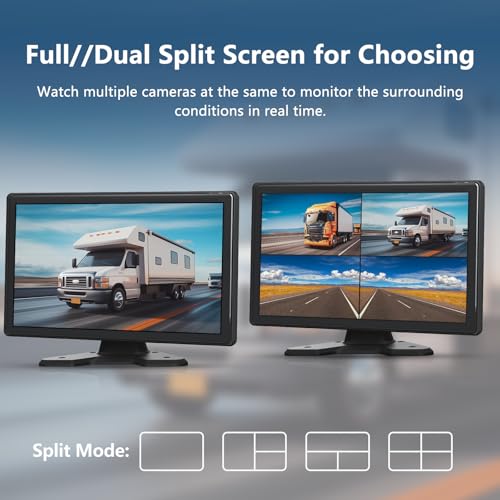 Image of 4 Channel Backup Camera System,Touchable 10.1 inch Monitor with DVR Loop Recording, IP69 Waterproof, Nightvision 1080P Camera for RV /Truck /Trailer Pickup, Wired (Cigarette Charger &128G)