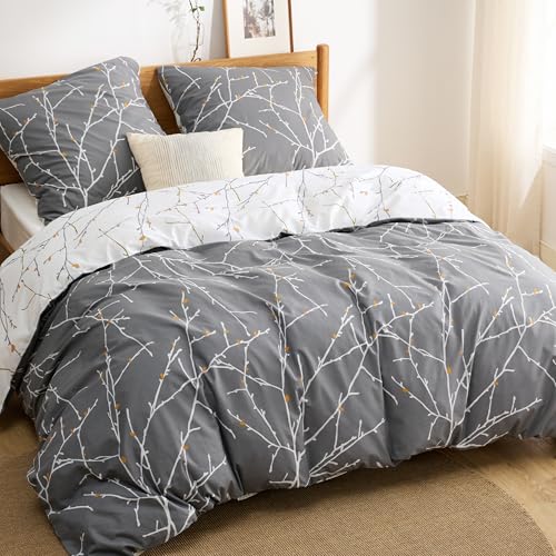 Mixibaby Bettwäsche Bettgarnitur Bettbezug Bedruckt Baumwolle 135x200 155x220 200x200, Größe:200 x 220 cm, Design Bettwäsche:Tina 4 BEDSURE Bettwäsche 200x220 Baumwolle Grau - Bettwäsche-Sets 200 x 220 cm Bettbezug 3teilig mit 2 Kissenbezüge 80x80 cm, Bettwäsche Warm mit Reißverschluss Zweige Muster