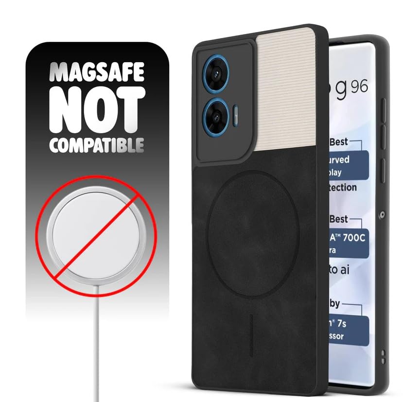 Image of Bintage CASE Mac Safe Design Hard Light Weight Back Case | Soft Border Camera Protect | Dual PU Leather Finish Back Cover Compatible for Motorola Edge 50 Fusion - White & Black