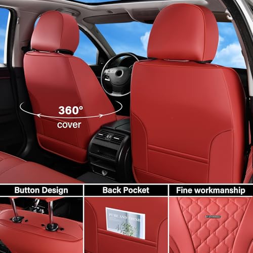 Image of Coverado Car Seat Covers Front Seats, Red Seat Covers, Breathable Perforated Design, Luxurious Diamond Leather Car Seat Cover, 2 Pack Car Seat Protector Front Seat Cover Universal Fit Most Cars