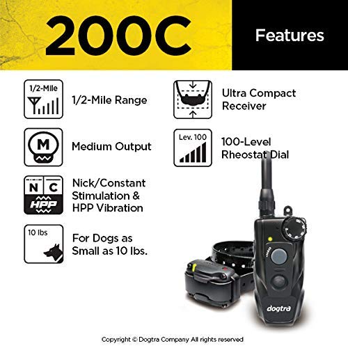 Dogtra 200C Remote Training Collar - 1/2 Mile Range, Rechargeable, Waterproof - Plus 1 Iclick Training Card, Jestik Click Trainer - Value Bundle #TOP21