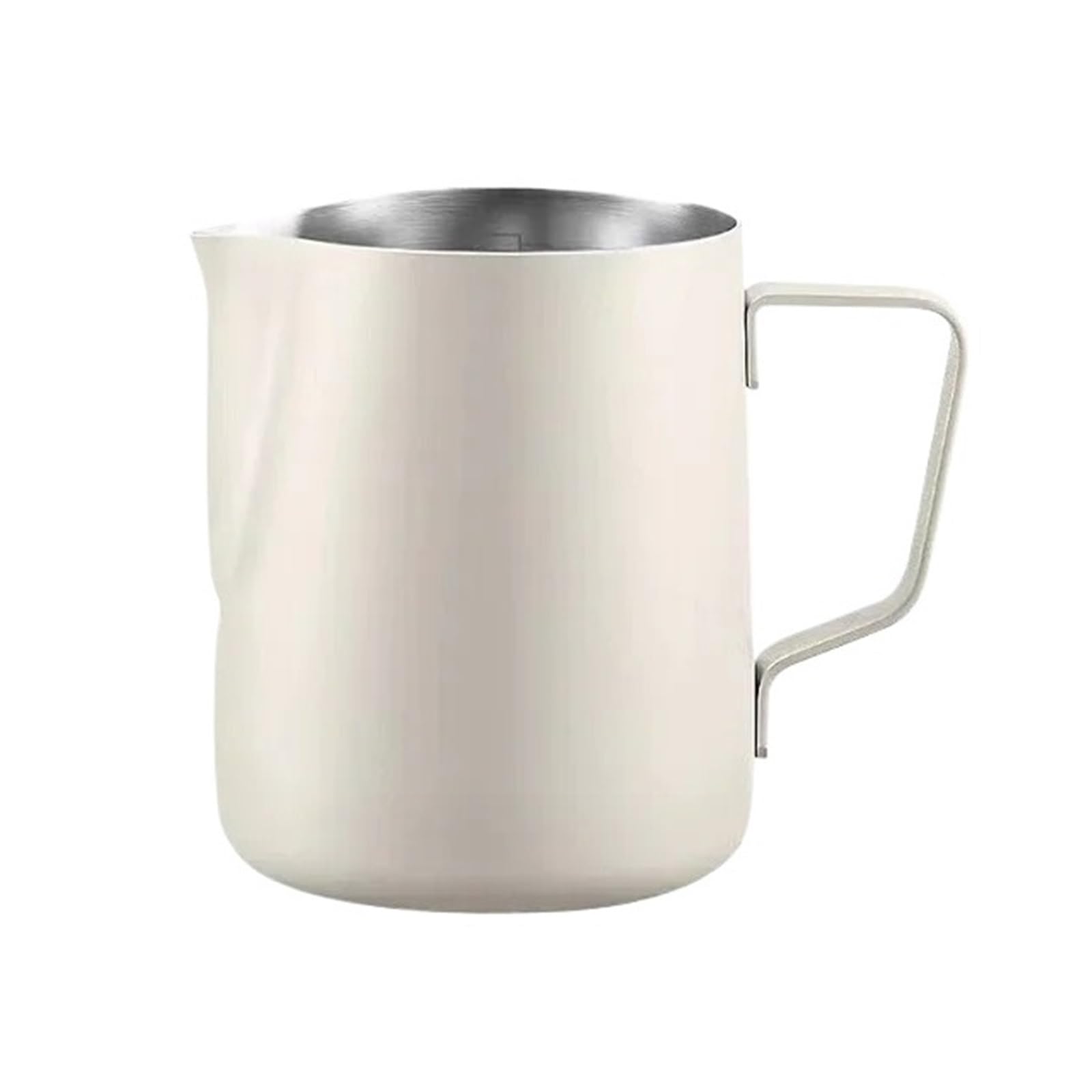 LINYpA66 Stainless Steel Milk Pitcher 350/600ML Coffee Milk Frothing Pitcher Jug 304 Stainless Steel Precise Scale Barista Professional Cafe(350ML Beige)