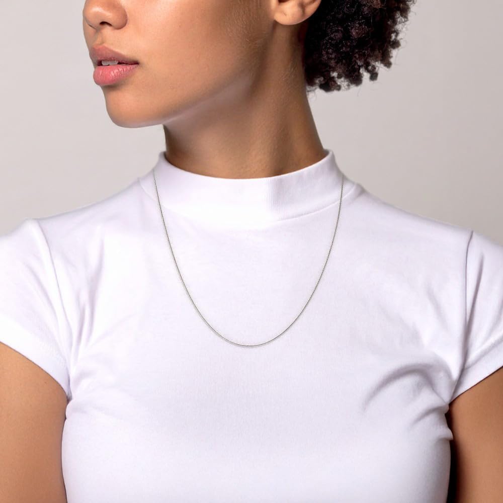 IceCarats 14K Solid White Gold 1.1mm Dainty Adjustable Cable Chain Necklace Polished