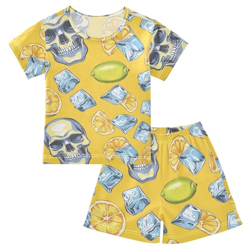 ALAZA Sugar Skull Lemon Yellow Pajamas Short Sleeve 2 Piece Sleepwear Top and Bottom Pajama Set Unisex