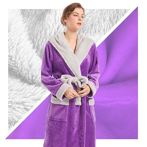 Image of Inner Wish Women Hooded Plush Robe, Fleece Highly Absorbent Cozy Warm Bathrobe