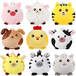 Skylety 9 Pcs Mini Plush Animal Toys Bulk 3.15 Inch Cute Small Stuffed Animal Plush Keychain for Kids Goodie Bag Fillers Birthday School Classroom Prizes Graduation Party Holiday Gifts