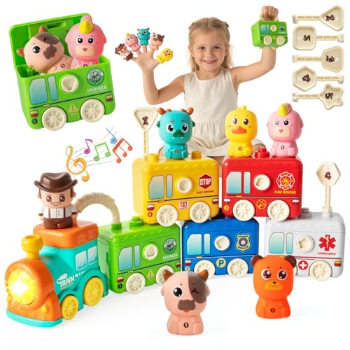 KADAYAYA Jouets Montessori pour bébé de 2 Ans-Jeu de Train de la Ferme Montessori Jouet éducatif pour Compter, Empiler, Associer et Trier Idée Cadeau...