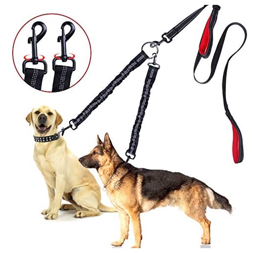 BWilkon Double Dog Leash, 360° Swivel No Tangle Dog Walking Leash for 2 Dogs up to 200lbs, Comfortable Adjustable Dual Padded Handles