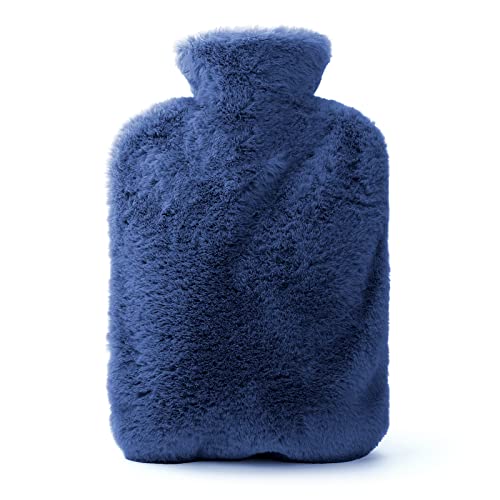 Bolsa de Agua Caliente con Funda Suave, TOYESS 2L Natural Goma Bolsas Agua Caliente para Cama, Hot Water Bottle para Alivio del Dolor, Azul Cover
