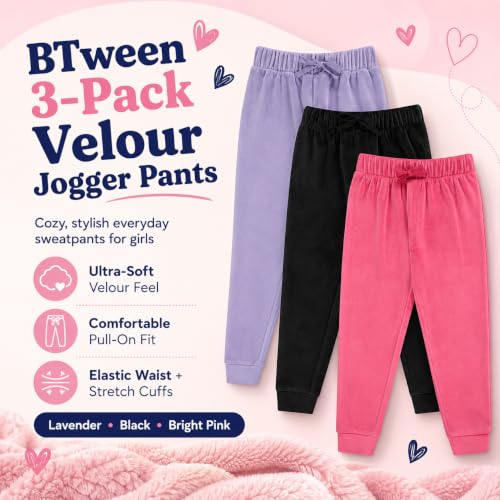 Image of BTween Girls 3 Pack Velour Jogger Pant Set Solid, Tie Dye or Camo Sweatpants for Girls