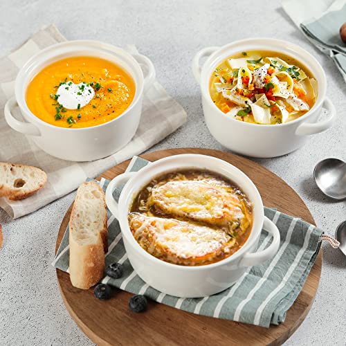 DOWAN Soup Bowls with Handles, 24 ounces Ceramic Cereal Bowl Set for kitchen, White French Onion Soup Crocks, Microwave Oven Safe, Stackable Soup Mug for Soup, Cereal, Stew, Chilli Set of 4 - Image 6