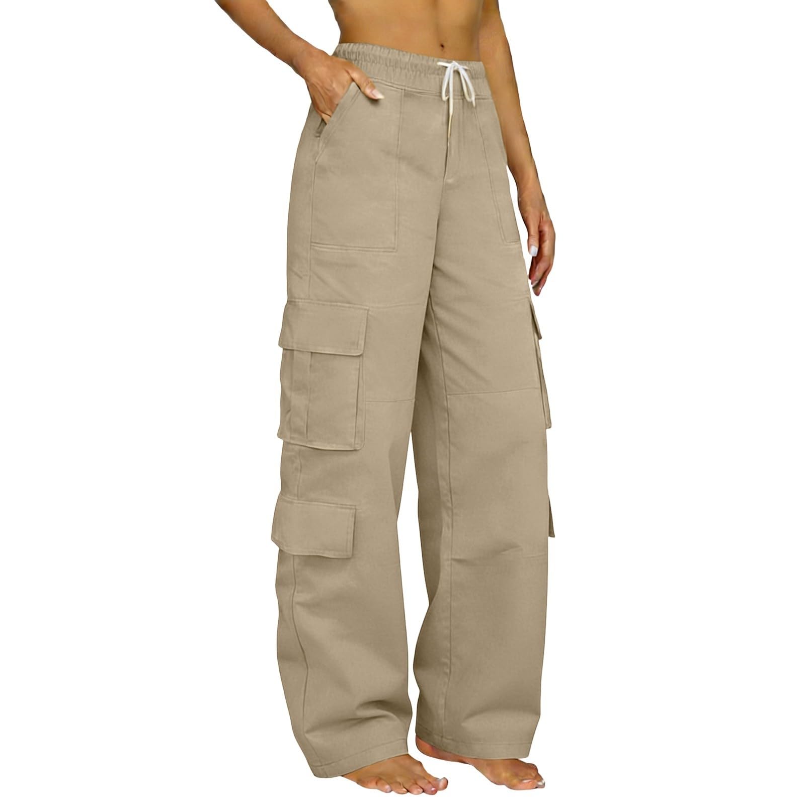 Nidddiv Pantaloni cargo da donna, estivi, traspiranti, leggeri, tinta unita, elasticizzati, larghi, in tessuto, per sport all'aria aperta, con tasche multiple, S-3Xl