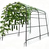 unho 87inch Metal Garden Trellis Arch for Climbing Plants - Polyethylene-Coated Anti-Rust, Heavy Duty, Wide Walk-Through Outdoor Arch with Net, for Cucumber Tomato Squash Zucchini Peas Grape Flowers