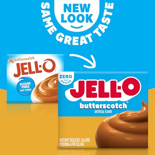 Image of Jell-O Zero Sugar Instant Pudding & Pie Filling Mix, Butterscotch Flavored, Reduced Calorie Dessert, Smooth & Creamy for Baking, Pies & No-Bake Recipes, 1 oz (Pack of 12)