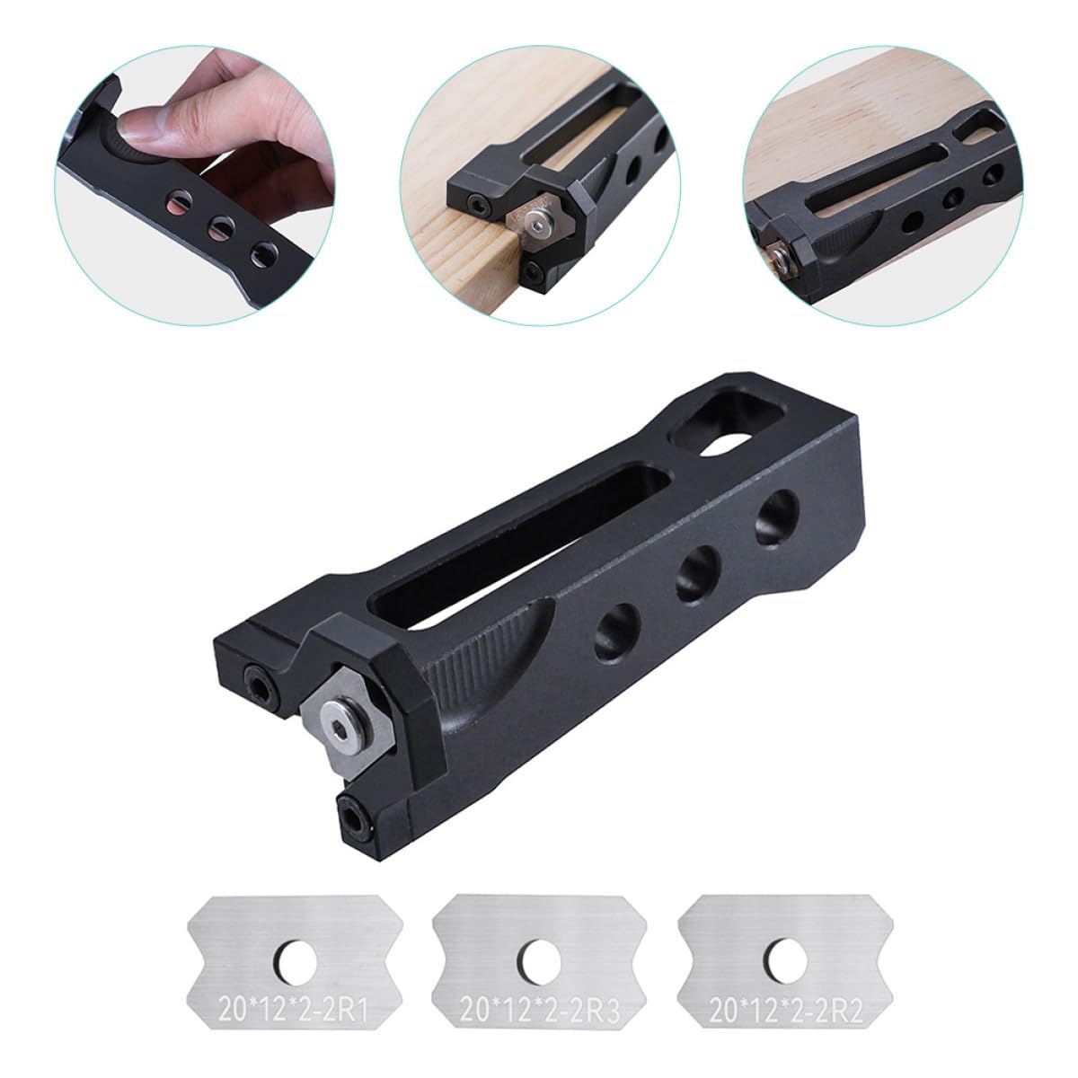 Pialla Manuale per Lavorazione del Legno in Lega di Alluminio 6061 Lame Intercambiabili a Raggio Curvo, Utensile da Banco per Rifinitura e Sbavatura Legno, Set da 4 Pezzi