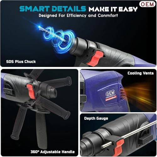Image of OEM Professional 20mm Rotary Hammer Drill | 500W Heavy-Duty Copper Motor | 2 Modes (Drill /Hammer) | Reverse & Forward Function | 6 Months Warranty | Includes 3 SDS Drill Bits | For Concrete & Brick