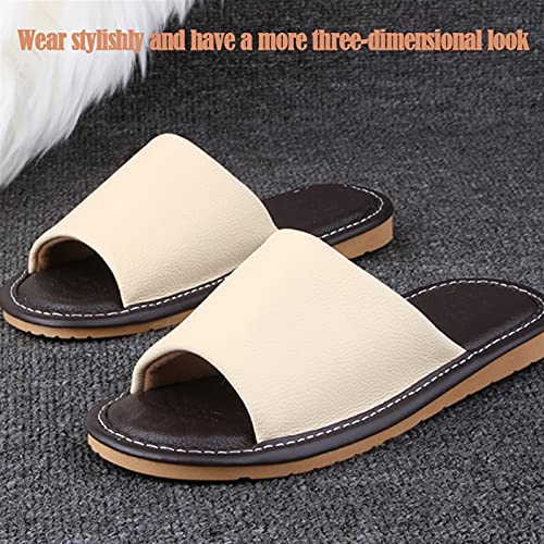 GHYUB Leather Slippers,Men's and Women's Slippers Indoor Open Toe，Men's Indoor PU Slippers Leather Sandals Casual House Shoes Bedroom Slippers Office Slippers Gift for Mens Womens3