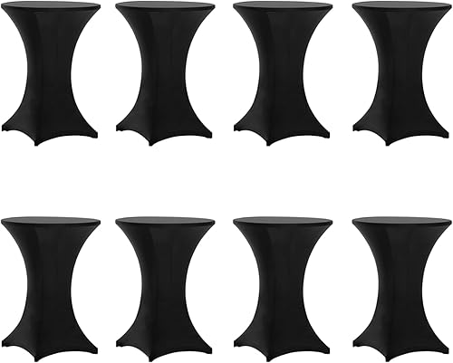 Miniatura 1 de Tina's Paquete de 8 fundas para mesa de cóctel de elastano Highboy de 32 x 43 pulgadas, color negro, mantel elástico ajustable para mesas redondas