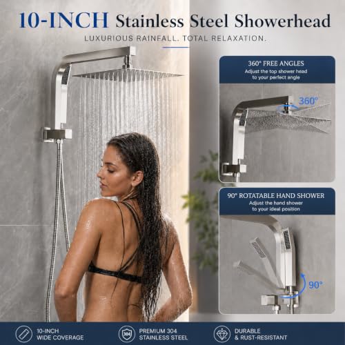 Image of Shower Faucet Set with Handheld, 10 inch Rain Shower Head, Brushed Nickel