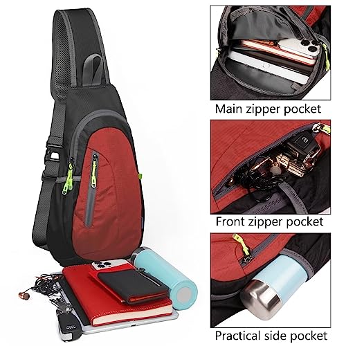 TITECOUGO Small Sling Bag Lightweight Crossbody Bag for Women Rucksack for Men Running Backpack Travel Chest Pack Shoulder Daypack for Gym Work Outdoor Hiking Sports Black/Red - Image 2