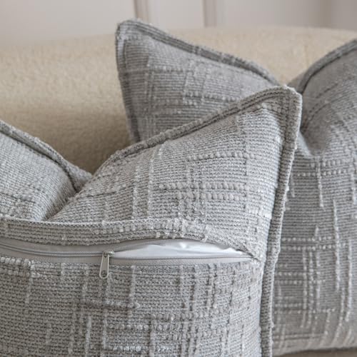 Image of MADIZZ Pack of 2 Chenille Throw Pillow Covers 12x20 Inch Grey Soft Neutral Decorative Throw Pillows for Couch Sofa Boho Accent Cushion Covers Modern Farmhouse Home Decor for Bedroom Living Room