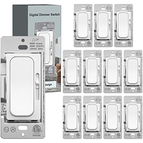 (12 Pack) Uniele Digital Slim Dimmer Switch Single-Pole/3 Way For 200W Dimmable Led/Cfl Lights And 600W Incandescent/Halogen, 15A/120V/60Hz, Etl Listed, White #TOP5