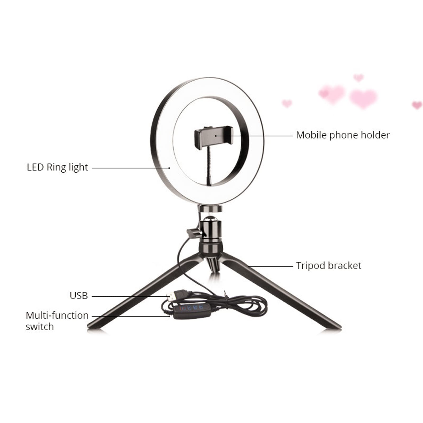 Anillo de luz de 10" con trípode y Soporte para teléfono, Anillo de luz con Soporte, teléfono, transmisión en Vivo, Maquillaje