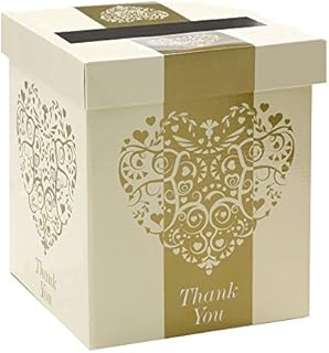 Neviti Vintage Romance Post Box, Paper, Gold, 21 x 21 x 25 cm