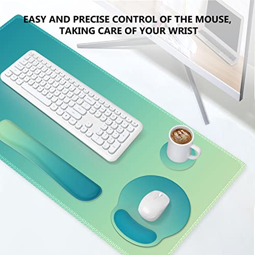 Ileadon Keyboard Mouse Pad Set, Large Gaming Mouse Pad + Keyboard Wrist Rest + Mouse Pad With Wrist Support + Coaster, Easy Typing Pain Relief, 4In1 Desk Mat Set For Home Office, Green Yellow #TOP5