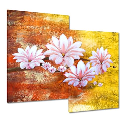 Peinture sur toile magnolia pour salon lumineux de 80 x 70 cm