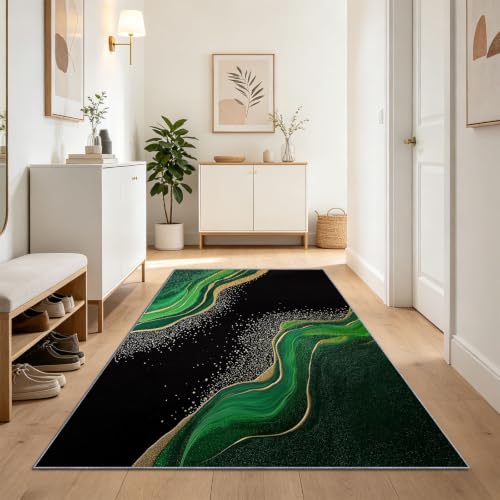 Tapis de couloir 80x240 cm vert et or pour une décoration chic de salon ou de cuisine