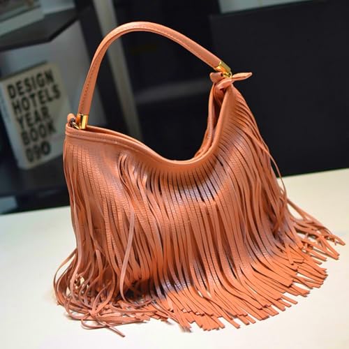 Image of IAMUHI Casual Rivets Fringed Shoulder Handbag for Women,Soft Vegan Leather Hippie Crossbody Purse Bag Hobo Bag