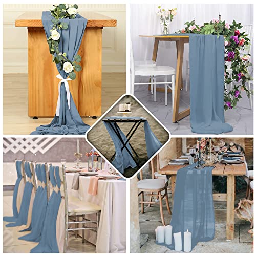 Fani CZ020L 12 Pack 10Ft Dusty Blue Chiffon Table Runner 28X120 Inches Sheer Table Runner Romantic Table Cloth thumb #3