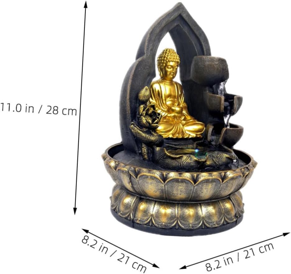 110v Fountain Tabletop Decor with Led Light Indoor Resin Buddha Figurine for Home and Office Serenity Flowing Water Feature for Zen Garden Ambiance