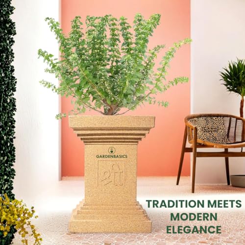 Image of Tulsi Pot for Home | Heavy Duty Tulsi Kota | UV Protected Tulsi Planter | Pooja Plants Gamla for Office | Puja Pots | Traditional Tulasi Stand for Indoor & Outdoor Use | Sand Dune
