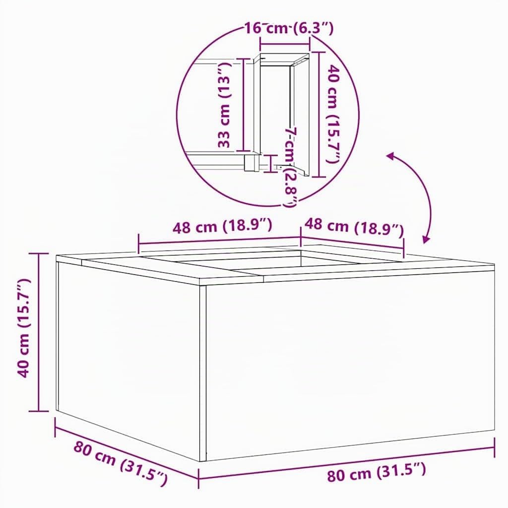 vidaXL Hoguera Marrón 80 x 80 x 40 cm Acero autopatinable, Fuego al Aire Libre, portátil y Rectangular, Ideal para reuniones, con Estilo para Patios