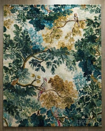 RUGORIA Hand-Tufted Wool & Viscose Area Rug, Nature-Inspired Tree &