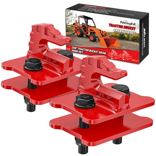 Image of Nilight 2PCS Tractor Bucket Grab Hook 3 /8'' Heavy Duty Drop Forged Steel Bolt On Zinc-Coated Cast Tow Max 15000 LBS Red