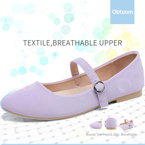 Image of Obtaom Mary Jane Flat Shoes Round Toe Ballet Flats for Women Dressy Fabric Business Flats Comfortable Classic Strap Flats for Office