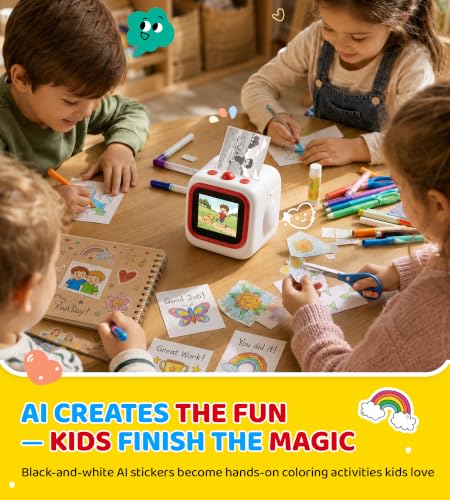 Image of AI Sticker Printer for Kids, Voice Activated Mini Printer with Preview Screen & AI Voice Response, Portable Thermal Sticker Maker with 6 Art Styles & App, Sticker Printer Box Gift for Girls Boys