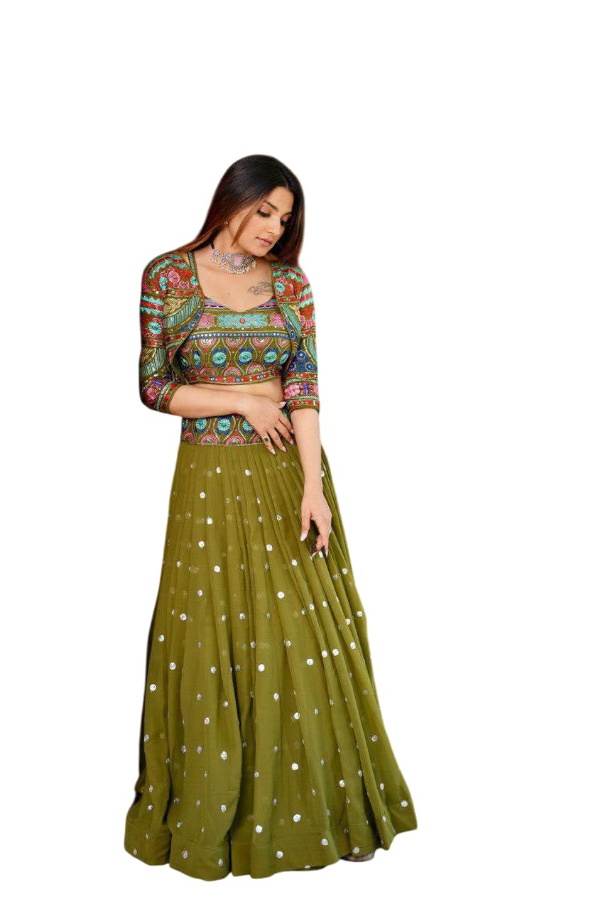 indian readymade Banarasi Satin Navratri bridal lehenga choli for women flared party night with stitched blouse