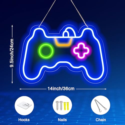 Image of Gamer Neon Sign, Gamepad Shaped LED Neon Sign for Gamer Room Decor, Game Neon Light for Teen Boy Room Decor, Best Gamer Gifts for Boys, Kids