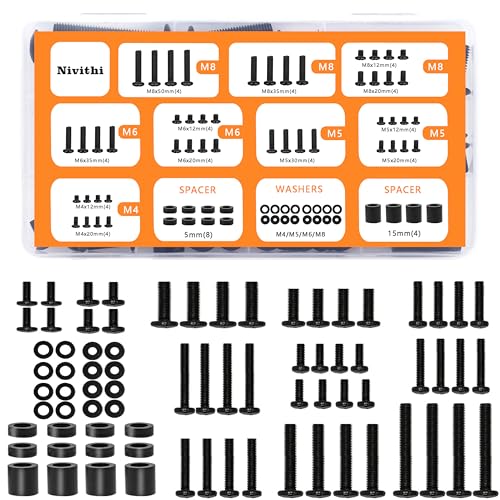 Nivithi Kit Vis VESA/Montage TV (Noir/Fer) M4/M5/M6/M8+Rondelles/Entretoises.Compatible Supports Mural&TV-Standfüße,Vis de Remplacement Universel-TS10