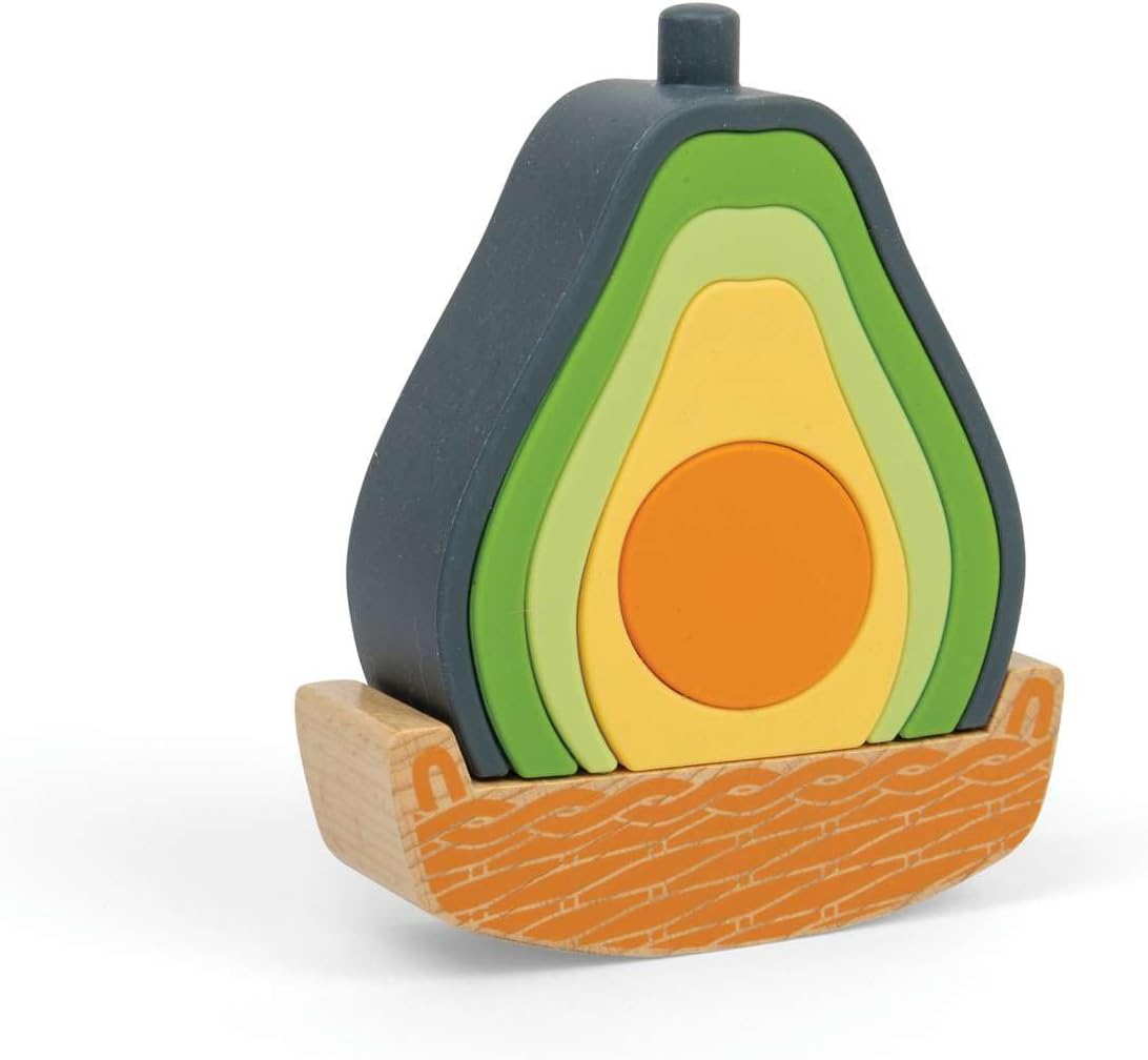 Bigjigs Toys Rocking Avocado - 6 Piece Silicone Stacking Toy, Avocado Gifts, Sensory Toys, Stacking Rings, Baby Toys 12 Months, Sustainably Made
