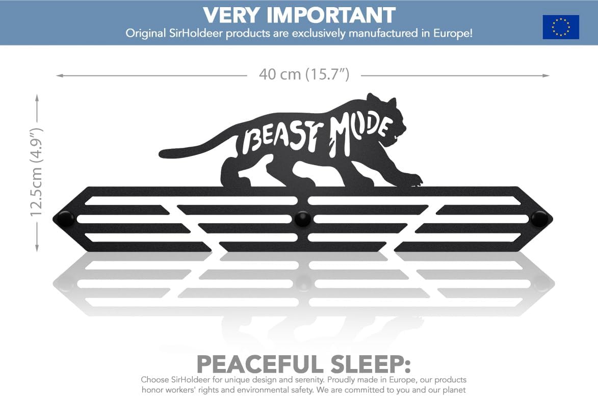 Sports Medal Hanger Display - Medal Holder for Wall - Medal Rack Beast Mode Runner Design - Race, Running, Dance, Wrestling, Gymnastics, Marathon, Soccer Medal Award Organizer - Black Sturdy Metal