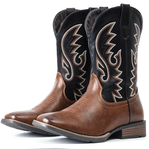 IUV Cowboy Boots For Men Western Boot Durable Fashionable Retro Classic Embroidered Pull On Slip Resistant Assorted Colors Boots2