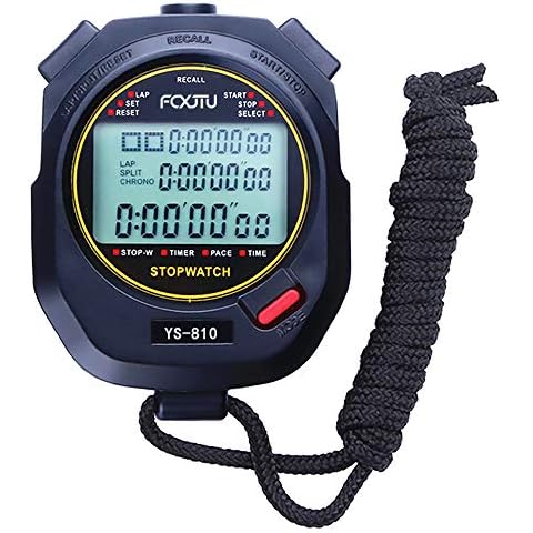 FCXJTU 10 Lap Digital Stopwatch Timer, 10 Split Memory Time & Calendar Alarm, Pace Mode with 3-Row Extra Large Screen Water Resistant Includes Battery, Lanyard for P.E Coach and Sport Event (10Lap) Cover