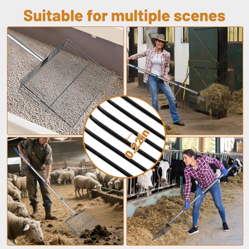 Image of 15 Inch Large Chicken Poop Scooper,4 in 1 Adjustable Chicken Coop Scoop, (25 to 71 inch) Adjustable Stainless Steel Handle Chicken coop Rake and Pair of Non-Slip Gloves, Chicken Coop Accessories