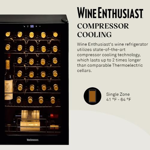 Image of Wine Enthusiast 33-Bottle Compressor Wine Cooler w /Upright Bottle Storage - Freestanding 3.3 Cu. Ft. Wine Refrigerator, LED Digital Control Panel, Energy-Efficient Cooling of 41-64F