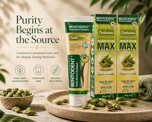 Image of BENTODENT Fluoride Free Remineralizing Calcium Bentonite Clay Toothpaste - Cardamom Flavor Natural Toothpaste, Mint-Free, 3.52 oz - Mineral Tooth Paste Ideal for Sensitive Teeth & Whitening